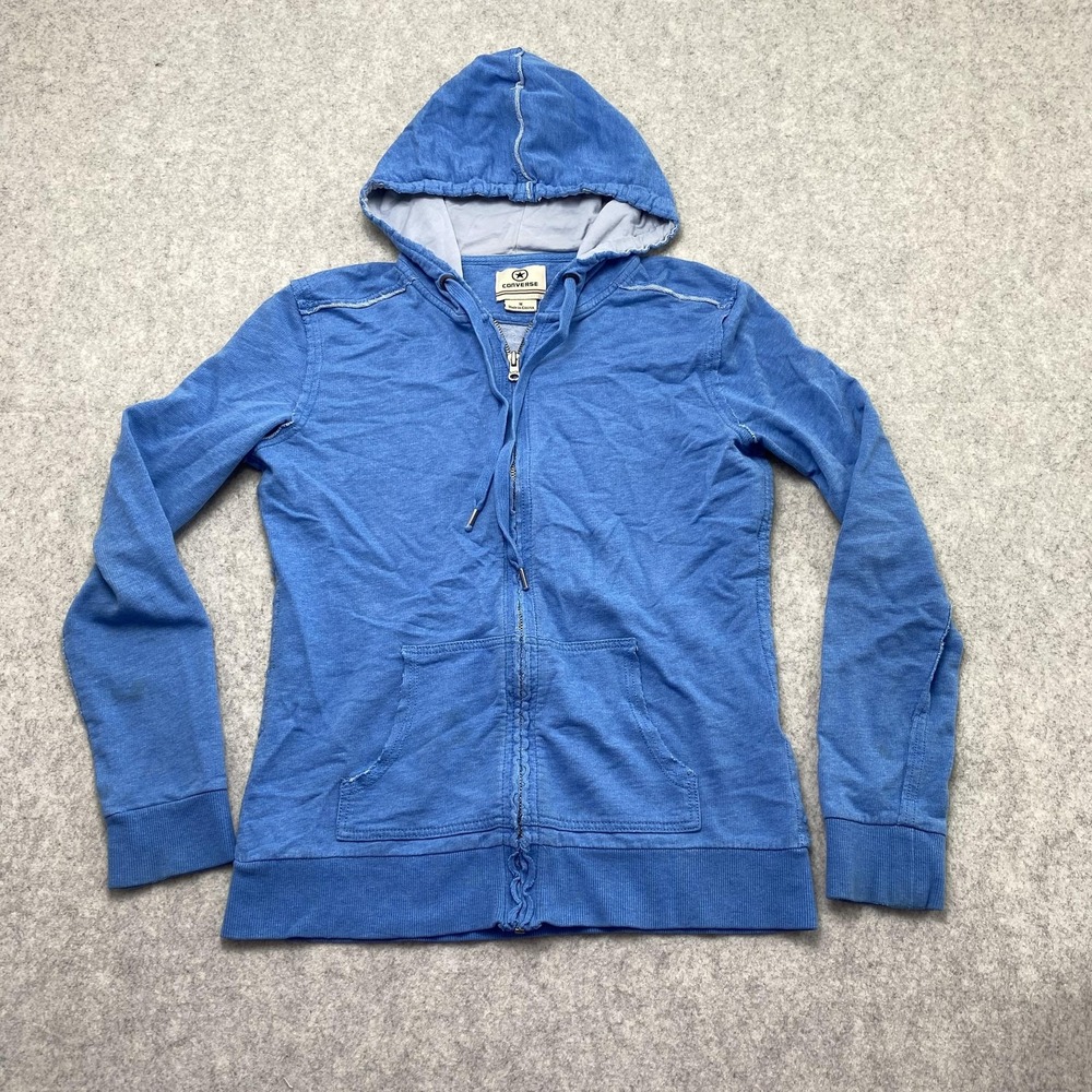 Converse Hoodie Womens Medium Blue Full Zip Lightweight Sweatshirt STAIN